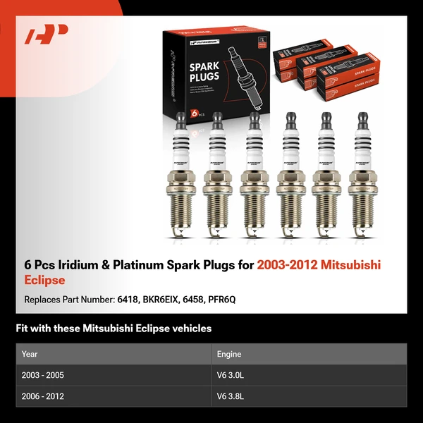 6 Pcs Iridium & Platinum Spark Plugs for 2003-2012 Mitsubishi Eclipse