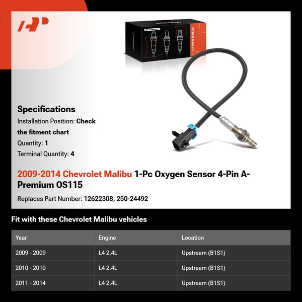 2009-2014 Chevrolet Malibu 1-Pc Oxygen Sensor 4-Pin A-Premium OS115