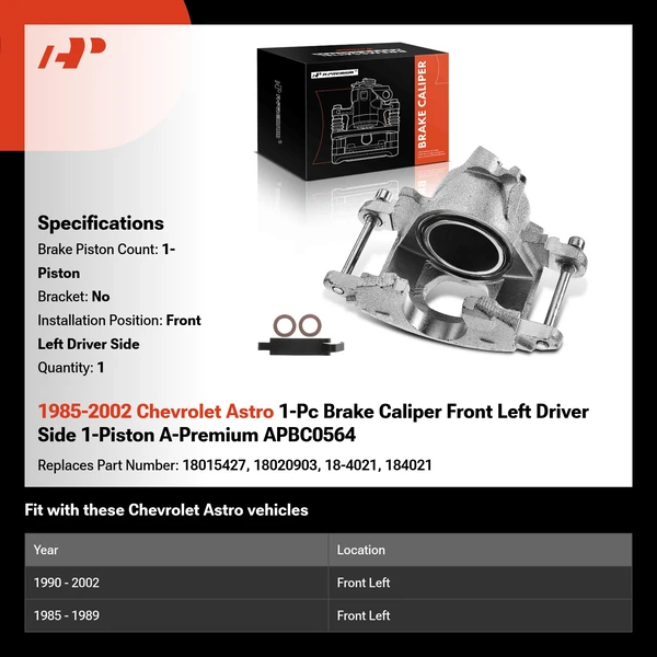 1985-2002 Chevrolet Astro 1-Pc Brake Caliper Front Left Driver Side 1-Piston A-Premium APBC0564