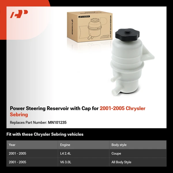 Power Steering Reservoir with Cap for 2001-2005 Chrysler Sebring