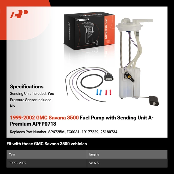 1999-2002 GMC Savana 3500 Fuel Pump with Sending Unit A-Premium APFP0713