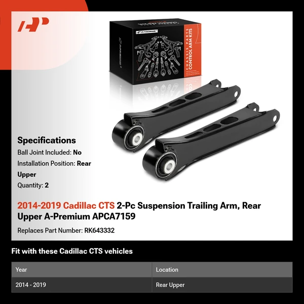 2014-2019 Cadillac CTS 2-Pc Suspension Trailing Arm, Rear Upper A-Premium APCA7159
