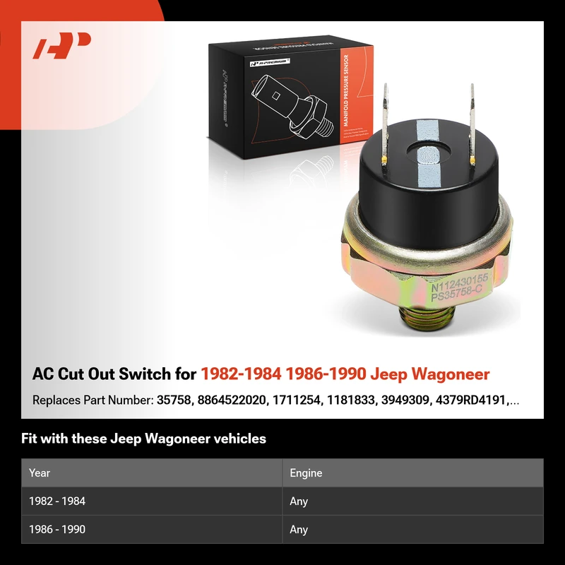 AC Cut Out Switch for 1982-1984 1986-1990 Jeep Wagoneer