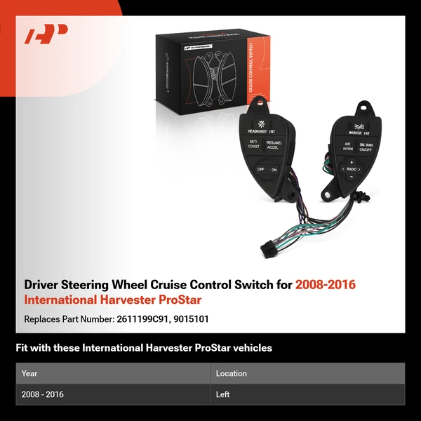 Driver Steering Wheel Cruise Control Switch for 2008-2016 International Harvester ProStar
