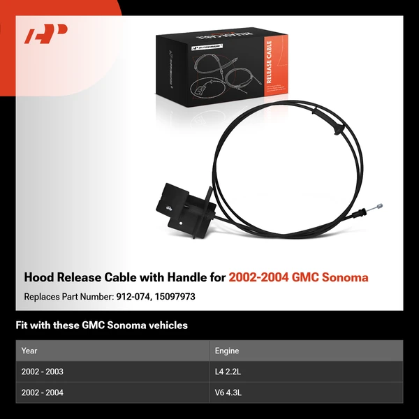 Hood Release Cable with Handle for 2002-2004 GMC Sonoma