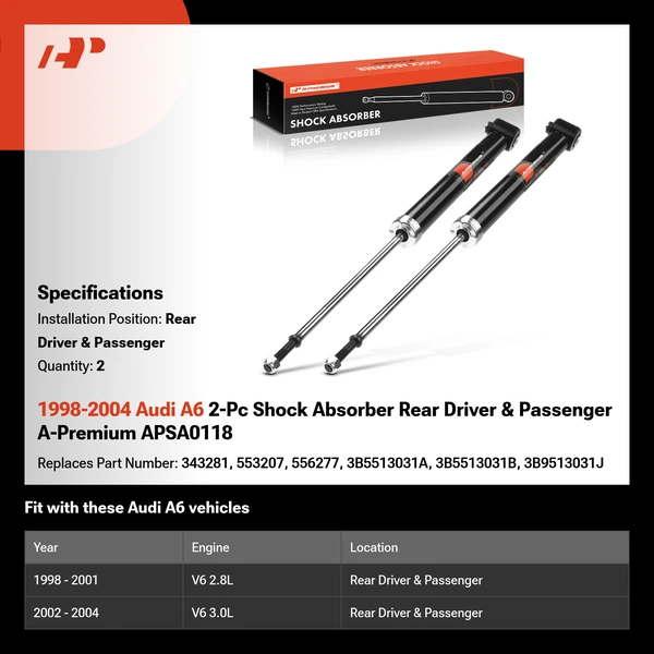 1998-2004 Audi A6 2-Pc Shock Absorber Rear Driver & Passenger A-Premium APSA0118