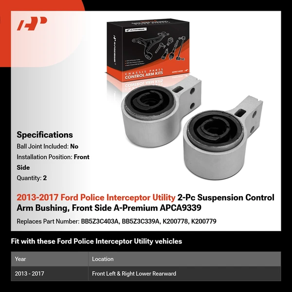 2013-2017 Ford Police Interceptor Utility 2-Pc Suspension Control Arm Bushing, Front Side A-Premium APCA9339