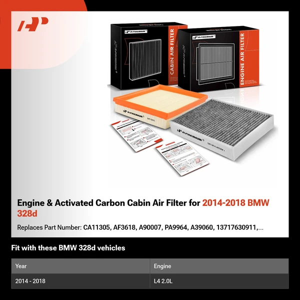 Engine & Activated Carbon Cabin Air Filter for 2014-2018 BMW 328d