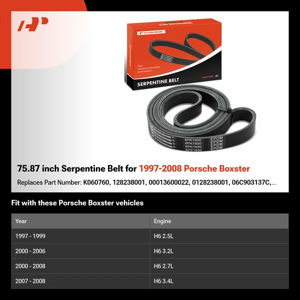 75.87 inch Serpentine Belt for 1997-2008 Porsche Boxster