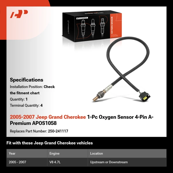 2005-2007 Jeep Grand Cherokee 1-Pc Oxygen Sensor 4-Pin A-Premium APOS1058