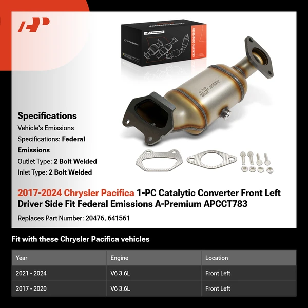 2017-2024 Chrysler Pacifica 1-PC Catalytic Converter Front Left Driver Side Fit Federal Emissions A-Premium APCCT783