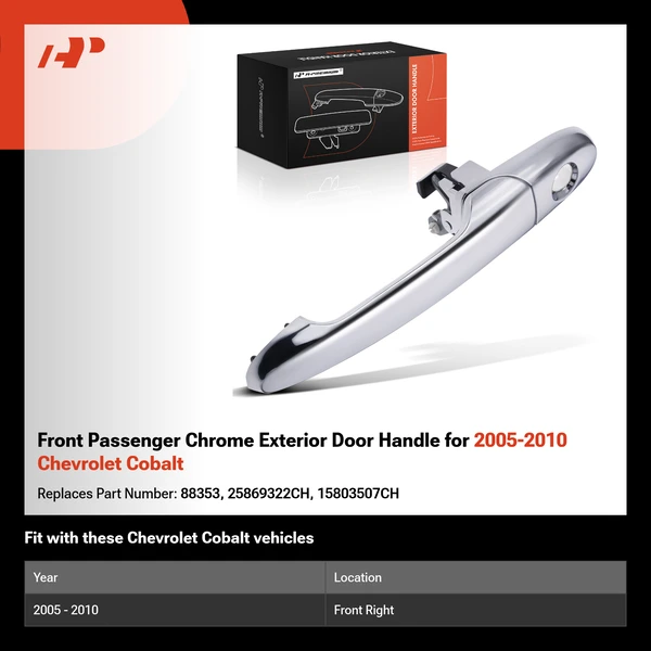 Front Passenger Chrome Exterior Door Handle for 2005-2010 Chevrolet Cobalt