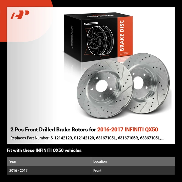 2 Pcs Front Drilled Brake Rotors for 2016-2017 INFINITI QX50
