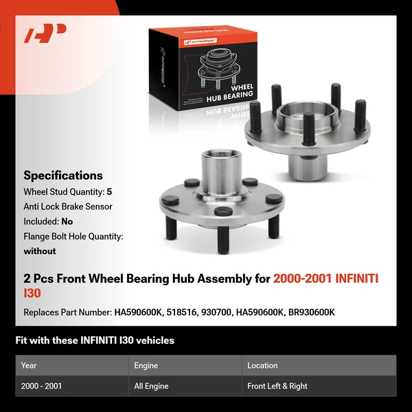 2 Pcs Front Wheel Bearing Hub Assembly for 2000-2001 INFINITI I30