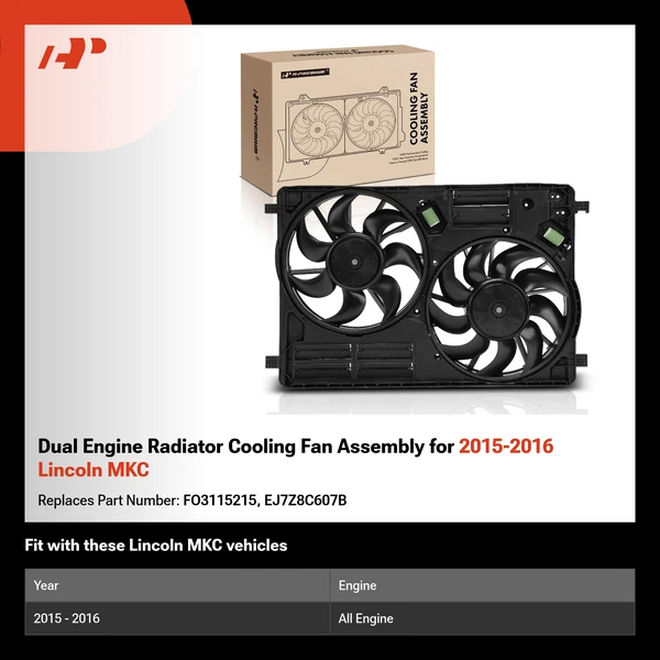 Dual Engine Radiator Cooling Fan Assembly for 2015-2016 Lincoln MKC