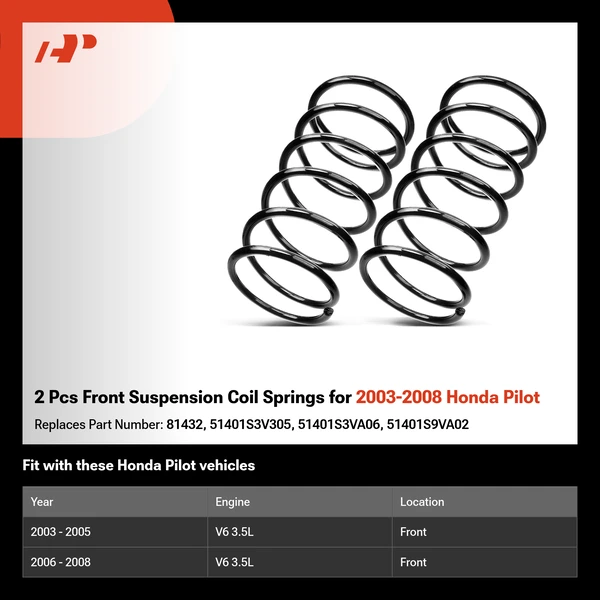 2 Pcs Front Suspension Coil Springs for 2003-2008 Honda Pilot