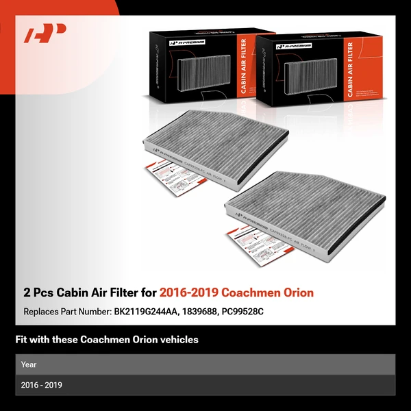 2 Pcs Cabin Air Filter for 2016-2019 Coachmen Orion