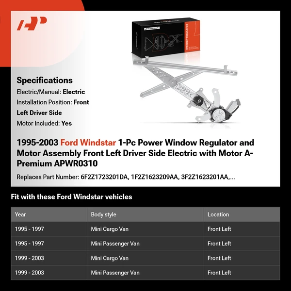 1995-2003 Ford Windstar 1-Pc Power Window Regulator and Motor Assembly Front Left Driver Side Electric with Motor A-Premium APWR0310