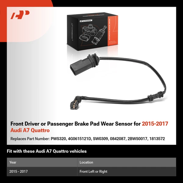 Front Driver or Passenger Brake Pad Wear Sensor for 2015-2017 Audi A7 Quattro