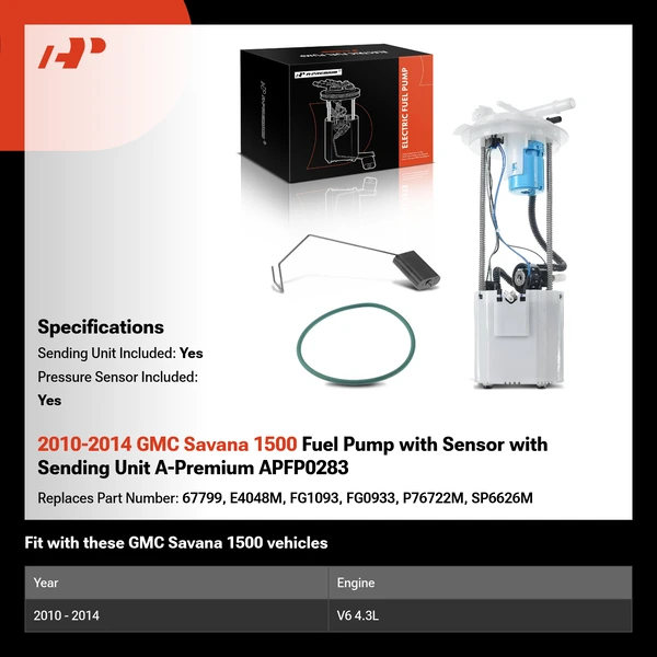 2010-2014 GMC Savana 1500 Fuel Pump with Sensor with Sending Unit A-Premium APFP0283