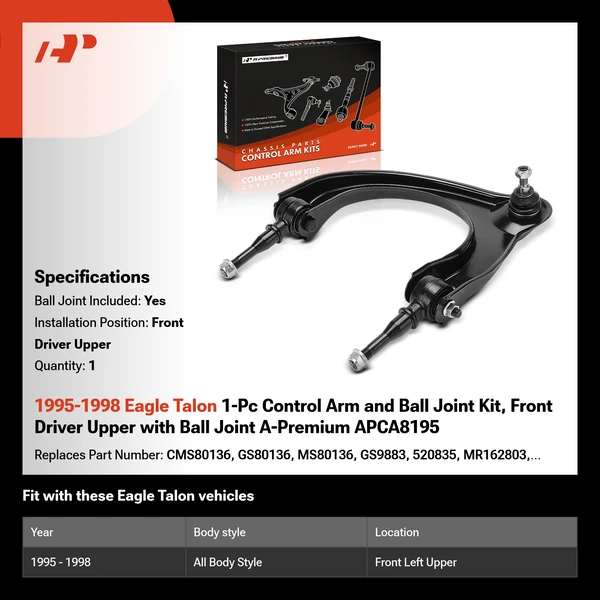 1995-1998 Eagle Talon 1-Pc Control Arm and Ball Joint Kit, Front Driver Upper with Ball Joint A-Premium APCA8195