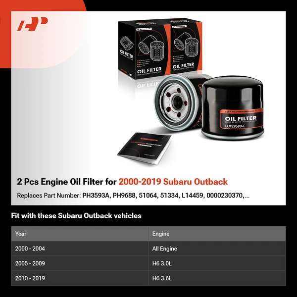 2 Pcs Engine Oil Filter for 2000-2019 Subaru Outback