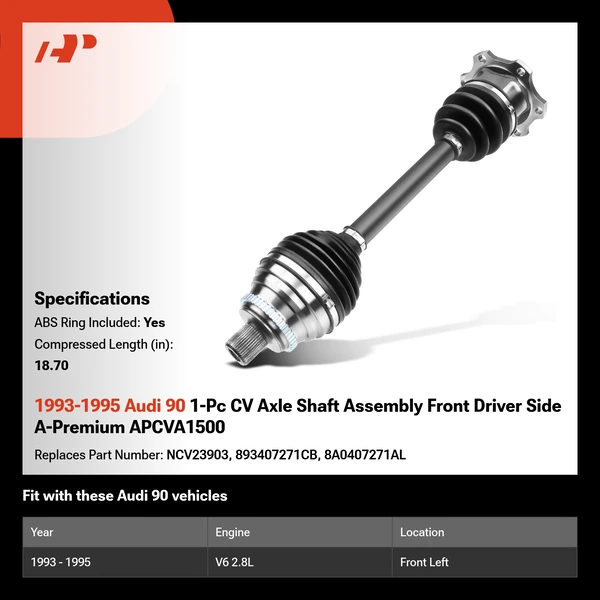 1993-1995 Audi 90 1-Pc CV Axle Shaft Assembly Front Driver Side A-Premium APCVA1500