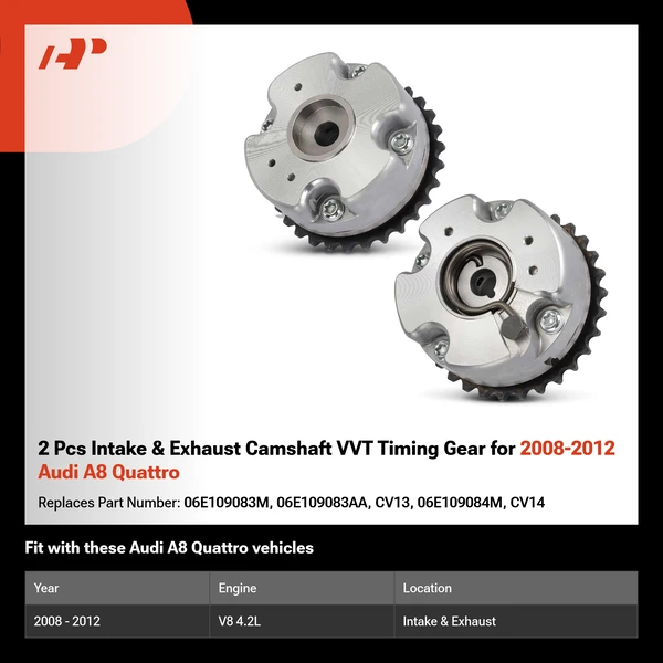 2 Pcs Intake & Exhaust Camshaft VVT Timing Gear for 2008-2012 Audi A8 Quattro
