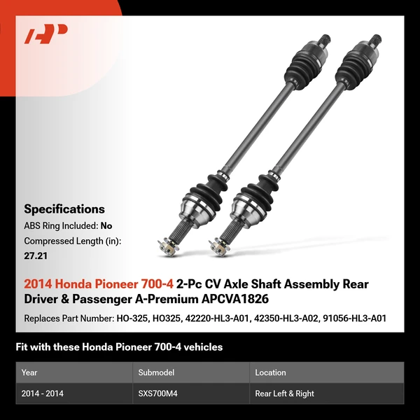 2014 Honda Pioneer 700-4 2-Pc CV Axle Shaft Assembly Rear Driver & Passenger A-Premium APCVA1826