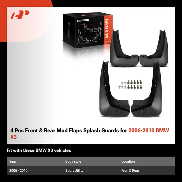 4 Pcs Front & Rear Mud Flaps Splash Guards for 2006-2010 BMW X3