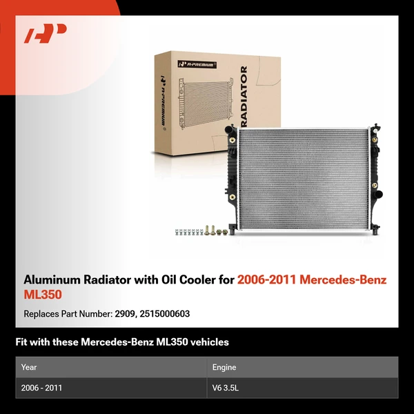 Aluminum Radiator with Oil Cooler for 2006-2011 Mercedes-Benz ML350