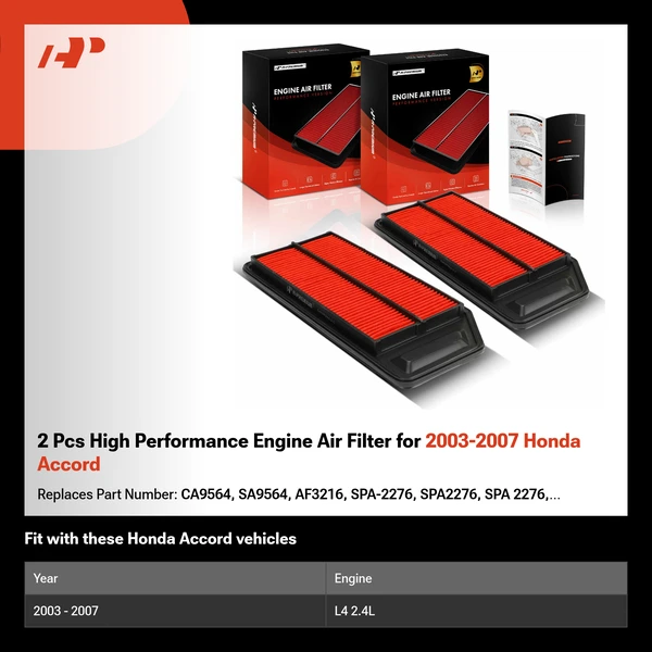 2 Pcs High Performance Engine Air Filter for 2003-2007 Honda Accord