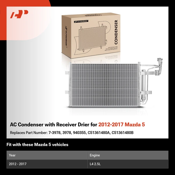 AC Condenser with Receiver Drier for 2012-2017 Mazda 5