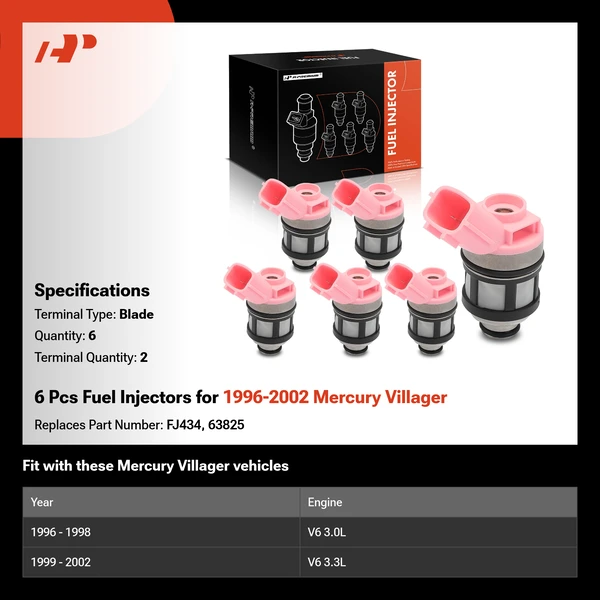 6 Pcs Fuel Injectors for 1996-2002 Mercury Villager