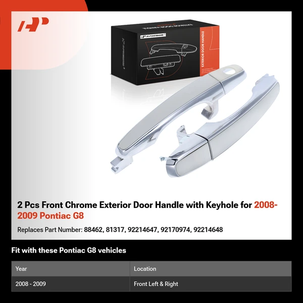 2 Pcs Front Chrome Exterior Door Handle with Keyhole for 2008-2009 Pontiac G8