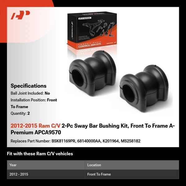 2012-2015 Ram C/V 2-Pc Sway Bar Bushing Kit, Front To Frame A-Premium APCA9570