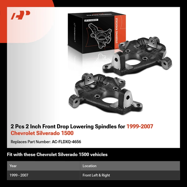 2 Pcs 2 Inch Front Drop Lowering Spindles for 1999-2007 Chevrolet Silverado 1500