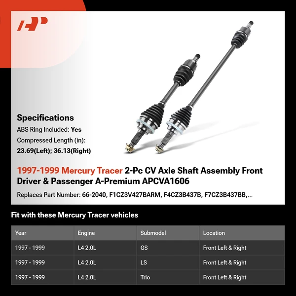 1997-1999 Mercury Tracer 2-Pc CV Axle Shaft Assembly Front Driver & Passenger A-Premium APCVA1606