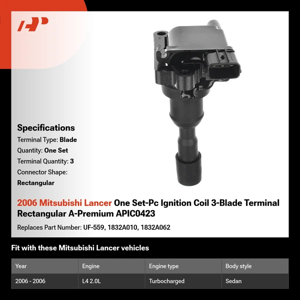 2006 Mitsubishi Lancer One Set-Pc Ignition Coil 3-Blade Terminal Rectangular A-Premium APIC0423