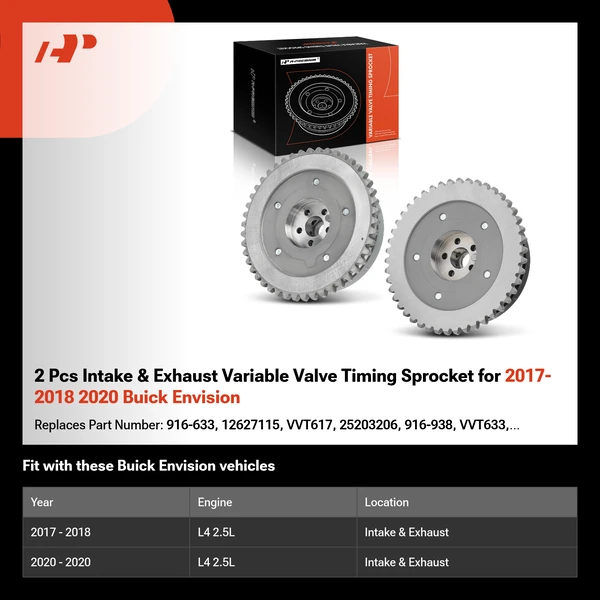 2 Pcs Intake & Exhaust Variable Valve Timing Sprocket for 2017-2018 2020 Buick Envision