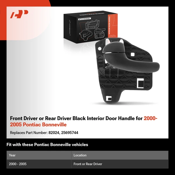Front Driver or Rear Driver Black Interior Door Handle for 2000-2005 Pontiac Bonneville