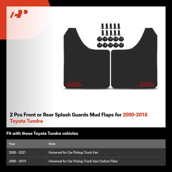 2 Pcs Front or Rear Splash Guards Mud Flaps for 2000-2018 Toyota Tundra