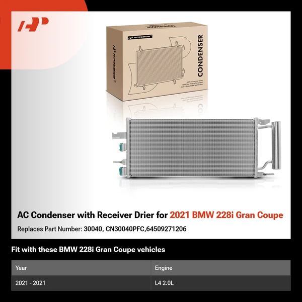 AC Condenser with Receiver Drier for 2021 BMW 228i Gran Coupe