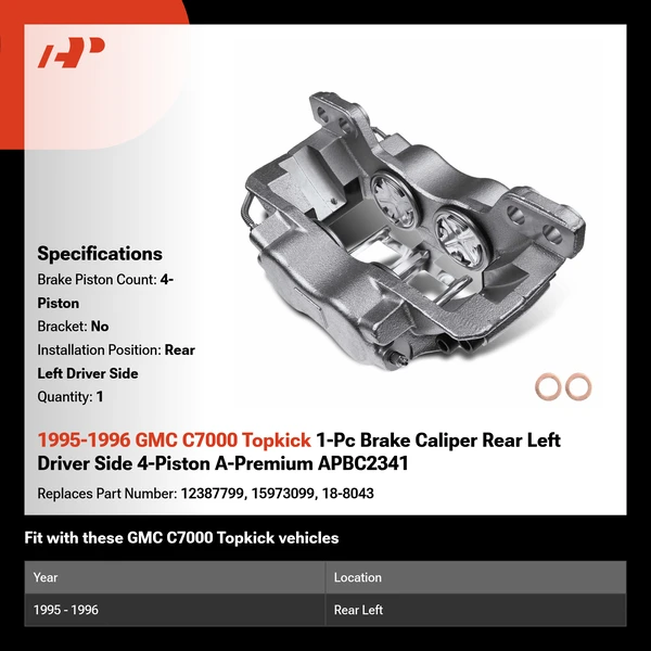 1995-1996 GMC C7000 Topkick 1-Pc Brake Caliper Rear Left Driver Side 4-Piston A-Premium APBC2341