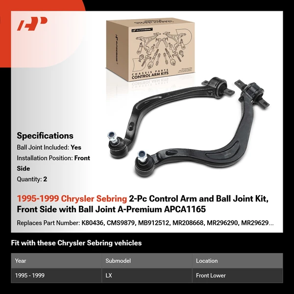 1995-1999 Chrysler Sebring 2-Pc Control Arm and Ball Joint Kit, Front Side with Ball Joint A-Premium APCA1165