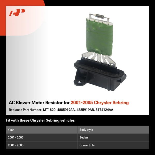 AC Blower Motor Resistor for 2001-2005 Chrysler Sebring