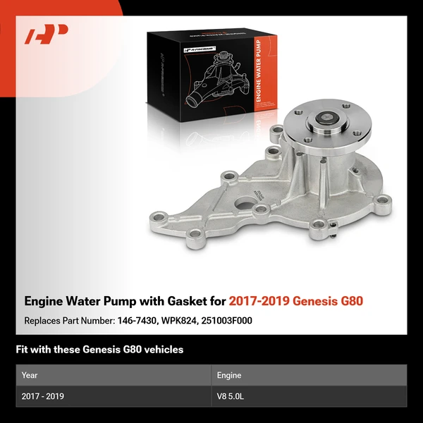 Engine Water Pump with Gasket for 2017-2019 Genesis G80