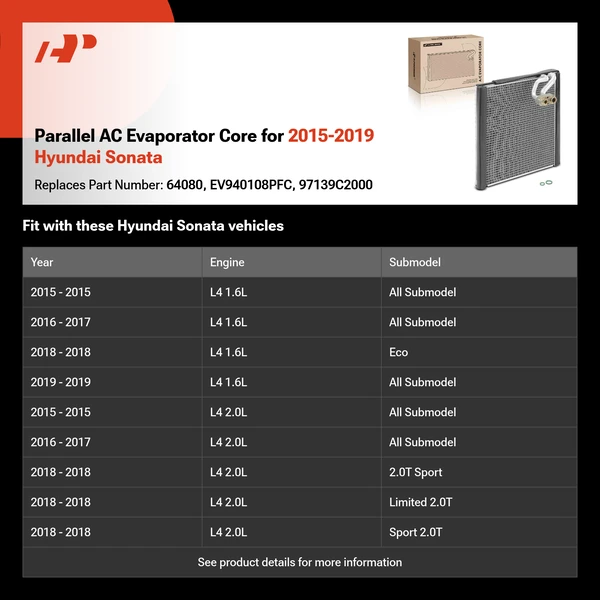 Parallel AC Evaporator Core for 2015-2019 Hyundai Sonata