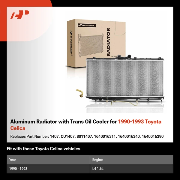 Aluminum Radiator with Trans Oil Cooler for 1990-1993 Toyota Celica