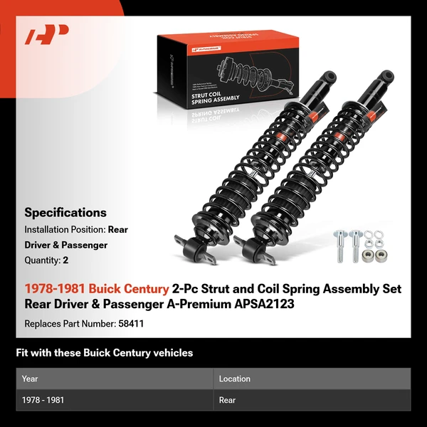 1978-1981 Buick Century 2-Pc Strut and Coil Spring Assembly Set Rear Driver & Passenger A-Premium APSA2123